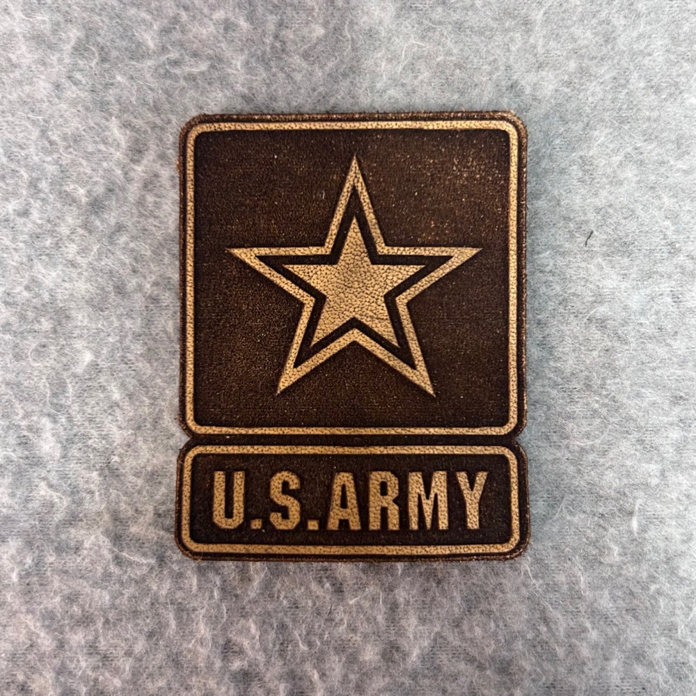 U.S. Army Star Logo Unisex Brown Leather Look Patch Military Tactical 2x2.5